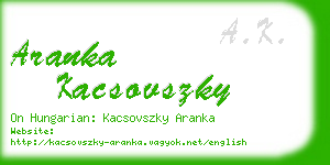 aranka kacsovszky business card